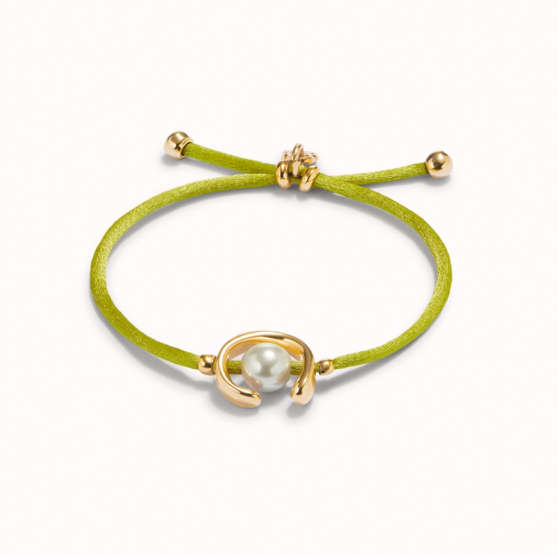 18k Gold-Plated Lime Thread Bracelet With Shell Pearl Accessory 100$